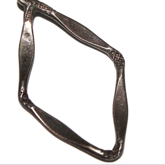 Vintage Sterling Silver Open Diamond Shape Dangle Earrings - Picture 3 of 4